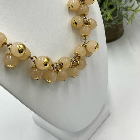 J. Crew Peach Faux Pearl Bauble Statement Gold Tone Necklace - Picture 12 of 13
